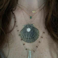 Natural gray scallop shell w silver brass sun face on sterling silver chain Dark Mermaidcore, Siren Accessories, Siren Necklace Aesthetic, Summer Ocean-inspired Shell Necklace, Mermaid Necklace Aesthetic, Mermaidcore Necklace, Adjustable Ocean-inspired Shell Necklace, Handmade Mermaid-shaped Ocean-inspired Necklaces, Sea Jewelry