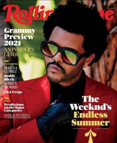 a man in a red suit and sunglasses is featured on the cover of rolling magazine