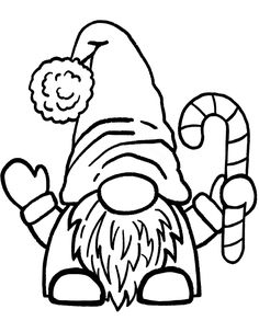 a cartoon gnome holding a candy cane