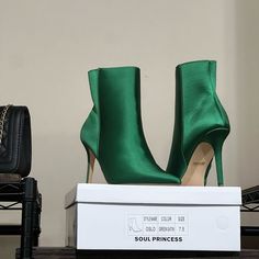 So Gorgeous!! Chic Green Heeled Boots With Round Toe, Green Round Toe Heeled Boots For Spring, Chic Green Ankle Heeled Boots, Green High Heeled Boots For Party, Party Heeled Boots With Wrapped Heel And Closed Toe, Chic Green High Heeled Boots, Green Ankle-high Heeled Boots For Spring, Trendy Green Ankle-high Heeled Boots, Green High Heel Winter Heels