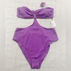 Purple Ribbed Cutout Bandeau One Piece Swimsuit By Shade & Shore. Extra Straps Included, Cheeky Style. Please See All Photos For Item Detail & Condition Women’s Size Medium Brand New With Tags Retail Price $40 Purple Bandeau Swimwear For Party, Cutout One Piece, Purple Swimsuit, Bandeau One Piece Swimsuit, Bandeau Swimsuit, Shades For Women, Green Swimsuit, 1 Piece Swimsuit, Cheeky Bikinis