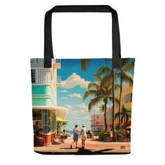 Stay stylish and organized on the go with our spacious tote bag, now with FREE SHIPPING to the US, Canada, EU, and UK! The artwork Experience the magic of Miami Beach in this stunning artwork that showcases the art deco style and the vibrant culture of the city. From the palm trees to the classic cars, this piece transports you to a sunny paradise where anything is possible. The tote bag This tote bag is both trendy and practical and is perfect for carrying all your essentials with style and com Artistic Rectangular Shopping Bag, Artistic Rectangular Shopping Bags, Artistic Tote Shoulder Bag For Travel, Rectangular Bags With Artwork For Daily Use, Artistic Large Capacity Shoulder Bag For Travel, Artistic Rectangular Shoulder Bag For Travel, Artistic Rectangular Shoulder Bag With Artwork, Artistic Shoulder Bag For Travel, Stile Art