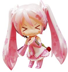 an anime figurine holding a baseball bat and wearing pink dress with flowers on it