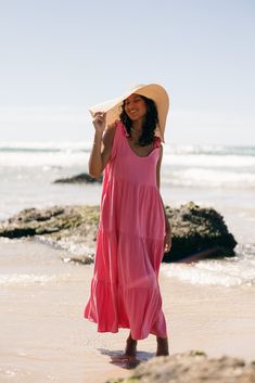 Embrace the sundress aesthetic. The Marcy Maxi Dress is the perfect summer maxi dress for your vacations. This sundress outfit brings a pop of pink to your suitcase. Your italian summer outfits await! Tap to shop 💖 Sundress Aesthetic, Lounge Wear Dress, Sundress Outfit, Shapewear Tops, Resort Dresses, Cropped Flares