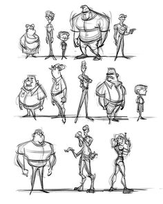 some character sketches from the animated movie wreck, including characters and their animation style expressions