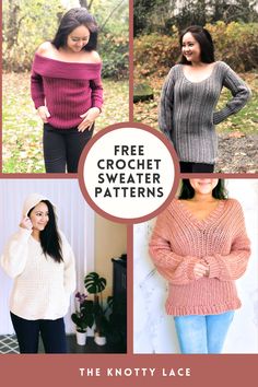 Looking for cozy and stylish crochet sweater patterns? These free patterns come with step-by-step video tutorials to make your project a breeze! Perfect for all skill levels, so grab your hooks and get ready to create something amazing.  Find your favorite or save this pin for later!    #FreeCrochetPatterns #CrochetSweater #FreePatterns #crochetwinterideas