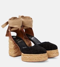 Louboutin Online, Espadrilles Style, Espadrille Sandals, Espadrille Shoes, Louboutin Shoes, Black Trim, Christian Louboutin Shoes, Black Sandals, Red Leather