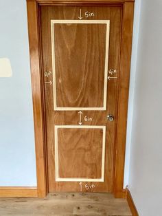 a door with measurements for the front and side panels to be installed on it's sides