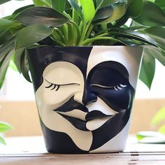 a potted plant with a face painted on it