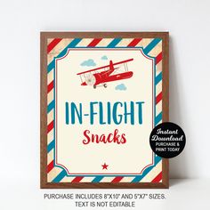 a sign that says in flight snacks on it