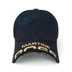 Distressed cotton baseball cap with a cut off peak revealing frayed and torn edges. With raised embroidered Martine Rose logo in contrasting gold at the peak and adjustable back strap. COMPOSITION100% COTTON Mens Casual Hats, Rose Cap, Fashion Caps, Casual Hats, Streetwear Hats, Fashion Models Men, Rose Hat, How To Wash Hats, Martine Rose