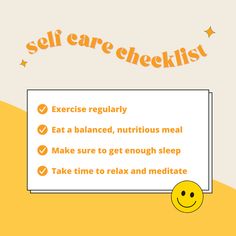 a sign that says self care checklist with smiley face and stars in the background