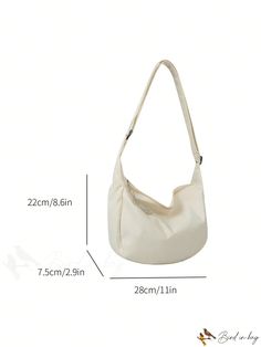 BirdinBag - Polyester White Hobo Bag with Convenient Zipper Closure Handheld Shoulder Bag With Zipper Closure, Baguette Bag With Zipper Closure For Travel, Casual Tote Baguette Bag With Zipper, Casual Tote Baguette Bag With Zipper Closure, Casual Handheld Baguette Bag With Zipper Closure, Daily Use Solid Canvas Bag With Zipper, Casual Satchel Shoulder Bag With Zipper, Zipper Closure Baguette Bag For Everyday Use, Casual Handheld Shoulder Bag With Zipper Closure