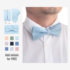 Enjoy EXTRA DISCOUNTS for Wedding and Wholesale Orders! 45% off when you spend $150 50% off when you spend $250 This Ice Blue bow tie, necktie, suspenders, and pocket square will look great with any formal outfit. Stylish bow ties and suspenders for children and adults are very original and good gifts.  All accessories are in one color. Steel Blue Bow Tie Necktie Suspenders Pocket Square match to David's Bridal. Different combinations of BOW TIES AND SUSPENDERS https://www.etsy.com/shop/CutieAcc Summer Ties For Groom, Blue Dapper Suit And Tie Accessories For Summer, Dapper Blue Suit And Tie Accessories For Summer, Fitted Bow Tie For Father's Day, Dapper Ties For Groom On Father's Day, Blue Tie With Pocket Square For Groom, Summer Dapper Bow Tie, Blue Ties And Pocket Square For Groom, Blue Groom Suit Accessories With Pocket Square