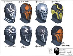 six different types of masks drawn by hand