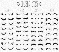 an image of closed eyes in different styles and shapes on a white background with waves