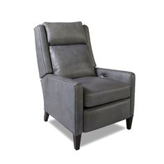 the reclining chair is shown in grey leather