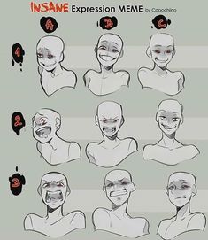 the instructions for how to draw an anime character's face and head with different expressions