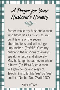 a prayer for your husband's honesty