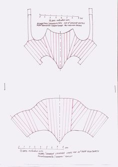 two drawings of different shapes and sizes of clothing, one with red lines on it