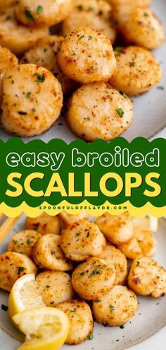 Out of New Year appetizer ideas? These easy Broiled Scallops are cooked until golden brown and bursting with garlic butter flavor. Pin this delicious New Year recipe for dinner! Broiled Bay Scallops, Broiled Scallops Easy, Broiled Scallops Recipe, Broiled Scallops, Bay Scallop Recipes, Scallops Recipes, Easy Scallop Recipes, Scallops Recipe, Sea Foods