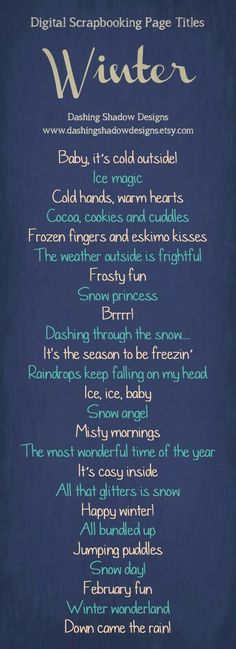 a poem written in the language of winter on a dark blue background with white writing