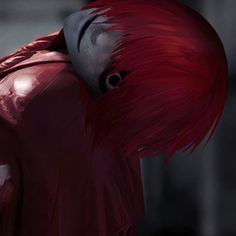 a close up of a person with red hair and an angry look on their face