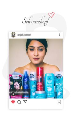 an image of a woman with her hair in the air and some products on it