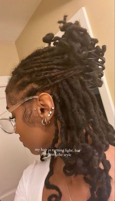 Loc Styles For Women No Retwist, One Loc In Back Of Natural Hair, Short Loc Ponytail Styles Dreadlocks, Medium Long Loc Styles, Loc Styles With Side Bangs, Locs With Scrunchie, Casual Loc Styles, Honey Blonde And Pink Locs, Cute Lock Hairstyles