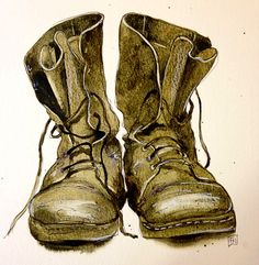 Santa's Boots. Watercolour by Fran McGarry. Watercolor Shoes, Santa's Boots, Ice Cookies, Santa Boots, Shoes Drawing, Old Shoes, Paintings I Love, Pdf Templates