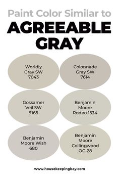 the paint color similar to agreeable gray is shown in four different shades, including white and