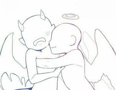 a drawing of two people hugging each other