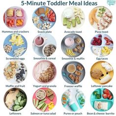 the 5 - minute toddler meal ideas are organized and ready to be eaten in minutes