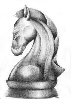 a drawing of a horse head on top of a chess board