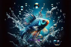 an image of a fish in the water with bubbles