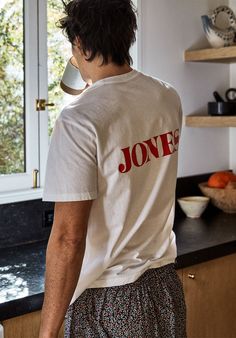 Our signature Sleepy Jones logo T-Shirt. The soft cotton T has an easy fit and features our sheep hem label. Blue "Sleepy" graphic logo on the front with a red "Jones" printed graphic on the back. Sleepy Jones, Graphic Logo, Name Logo, Cotton Flannel, Logo T Shirt, Mother Day Gifts, Tshirt Logo, Blue Brown, Cotton Tee