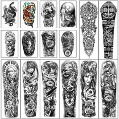 the different types of tattoo designs are shown in black and white, as well as an image