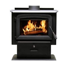 a black stove with flames in it on a white background and an object to the side