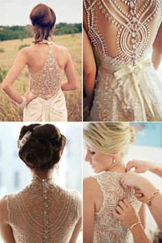 the back of a woman's dress is shown in four different pictures, and there are