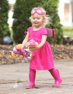 Sky Paw Patrol Dress Costume Using Ellie and Mac Sewing Patterns Liberty Paw Patrol Costume, Pinkie Pie Costume Diy, Homemade Skye Paw Patrol Costume, Toddler Girl Pig Costume, Paw Patrol Dress