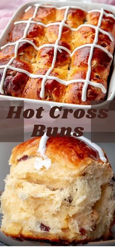 hot cross buns with white frosting on top