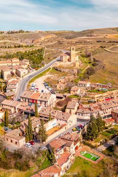 an aerial view of a small village in the countryside