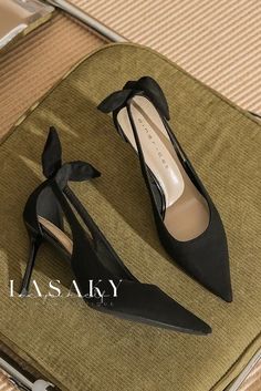 Lasaky - Exquisite Leather High Heel Pumps with Elegant Rabbit Ear Detailing, Pointed Toe, and Luxurious Black Velvet Uppers Velvet High Heels, Elegant High Heels, Rabbit Ears, Leather High Heels, Heel Pumps, High Heel Pumps, Suede Heels, Leather Pumps, Black Velvet