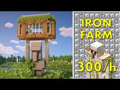 an iron farm in minecraft with the text iron farm 300 / h on it