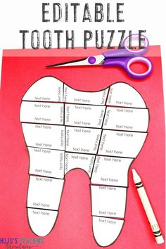 a tooth shaped puzzle with scissors and paper cut out to look like it is missing the teeth