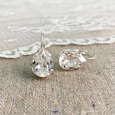 Swarovski Crystal Earrings, 14x10mm Pear Cut Faux Diamond Leverbacks, Dangling Drop Bridal, Teardrop Bridesmaids Gift, Gold Rose Gold Silver - Etsy Crystal Bridal Jewelry Sets, Crystal Teardrop Earrings, Swarovski Crystal Jewelry, Rhinestone Wedding, Swarovski Crystal Earrings, Wedding Jewelry Earrings, Bride Jewellery, Delicate Earrings, Wedding Jewelry Sets