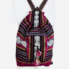 Bright Baja Style Multicolor Handcrafted Mexican Woven Jerga Sarape Drawstring, Button Flap Backpack With Tassel Tie Front Pocket, Roomy, Lots Of Space For Electronics, Books, Travel Gear, Clothing And Great As A Shopping Bag, Too. Ready For Adventure - Brand New With Tags! 20" Tall Including Straps X 15" Wide X 6" Thick Brand New With Tags Bundle 2 Or More Items And Save With My Automatic Bundle Discount Always Speedy Shipping Brand New Baja Jerga Sarape Tassel Backpack, Mochila Disney Princess Books, Victoria Secret Backpack, Beige Backpacks, Adventure Branding, Pink Convertible, Mini Leather Backpack, Monogram Backpack, Mini Backpack Purse, Michael Kors Backpack