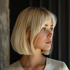 30 Effortless Medium Length Haircuts Blonde Bob With Bangs, Medium Length Haircuts, Sweeping Bangs, Fine Straight Hair, Classic Bob, Bob Haircut For Fine Hair