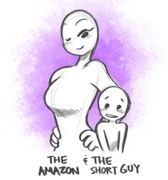 a drawing of an alien holding a baby in his arms with the words, the amazon short guy on it