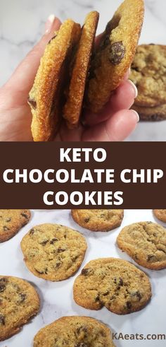 KETO CHOCOLATE CHIP COOKIES Best Keto Chocolate Chip Cookies, Cookies With Almond Flour, Keto Chocolate Chip Cookie Recipe, Keto Chocolate Chip Cookie, Keto Easy